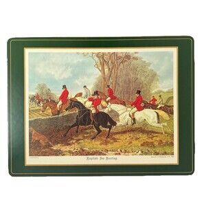 Pimpernel Two English Fox Hunting Green Placemats Art Cork Back 15x12 Heritage